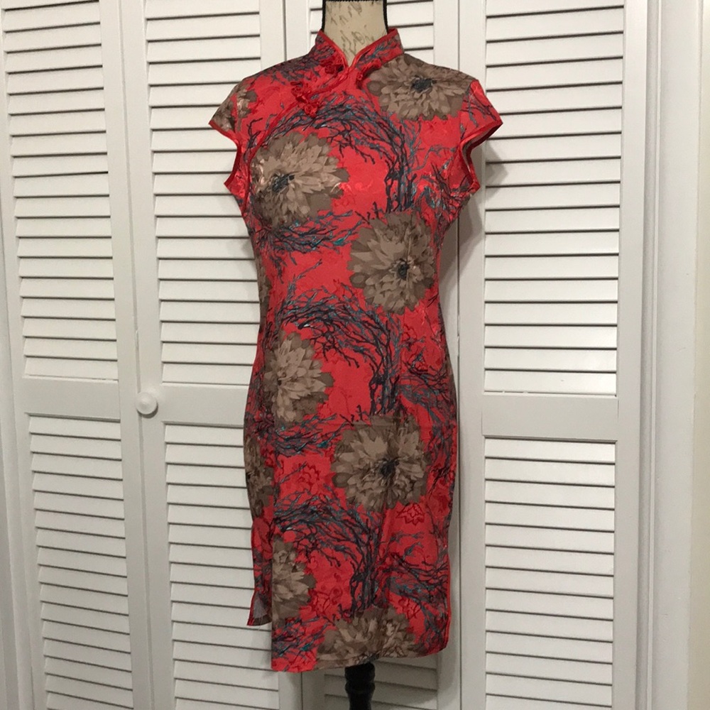 YW Chinese Cheongsam Mid-Length Dress